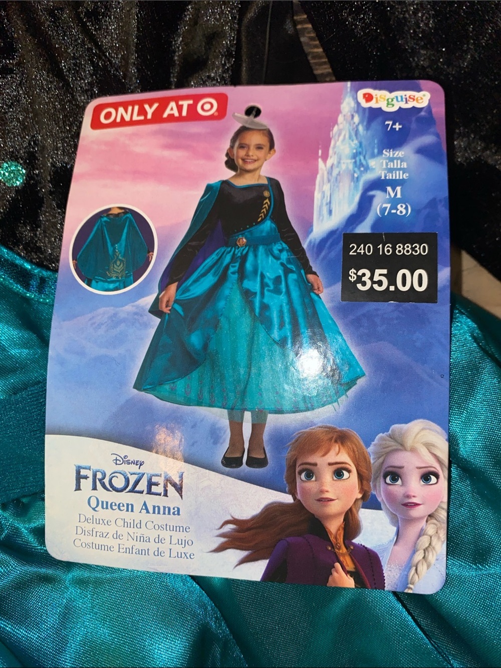 Disney deluxe Queen Anna Teal and Black Girls Costume size Medium 7-8